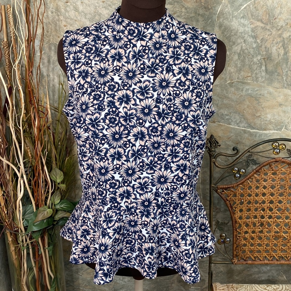 Banana Republic shirt top blouse tunic sleeveless peplum flowers y2k vintage
